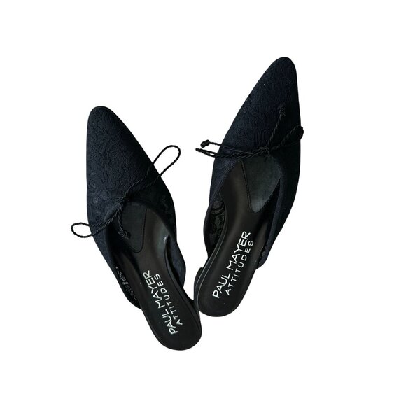 PAUL MAYER Attitudes Black Lace Bow Mules Flats Size 6 NEW NWOB - Picture 7 of 7